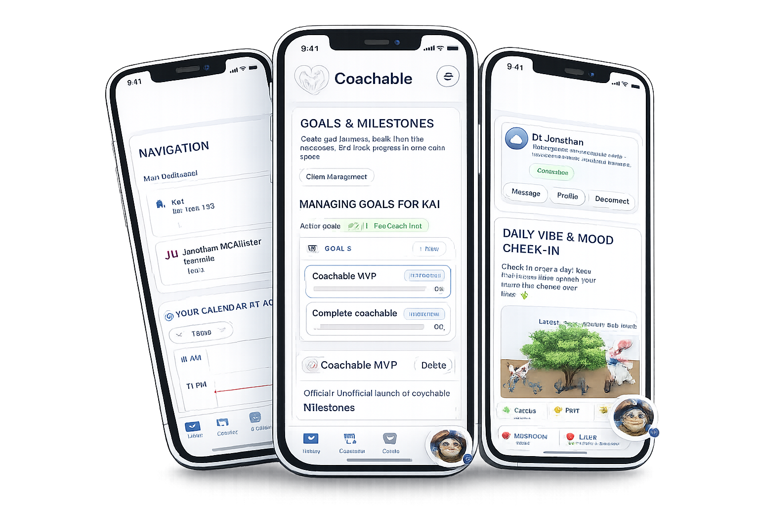 Coachable client management workspace with exports, search, and client list panels.