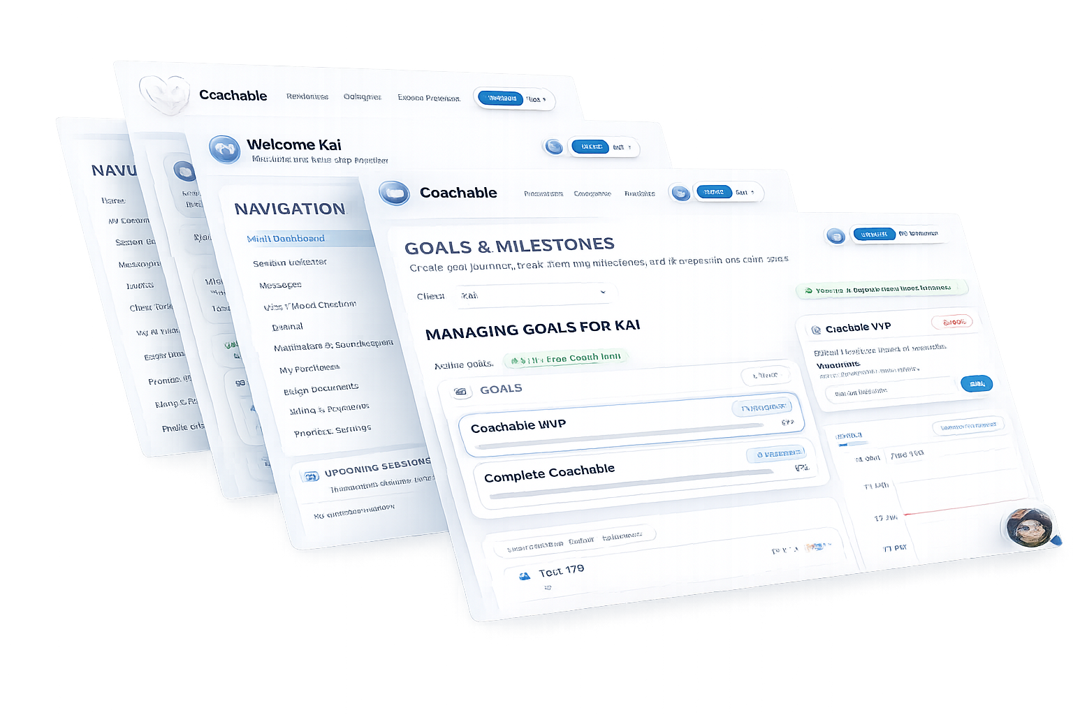 Coachable provider dashboard with navigation, inbox, and calendar panels.